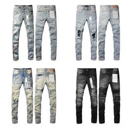Purple Jeans Designer Men Let Ksubi Tear High Street Ripped Denim Straight Fashion Hip Hop Luxury Patch Patchwork Torn Wash to Make Old