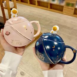 Mugs 400ML Creative Universe Ceramic Coffee Mug With Lid Spoon Drink Office Home Cups Cute Water Bottle For Lovers Xmas Gift