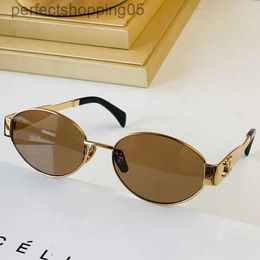 Women Arc De Triomphe Oval Frame Sunglasses Cl4s235u Womens Gold Wire Mirror Green Lens Metal Leg Triplet Signature on Temple with Brown Eyewear Bagjo1g