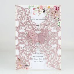 102050pcs Butterfly Wedding Invitation Card Birthday Engagement Party Glitter Paper Laser Cut Greeting Cards 240118