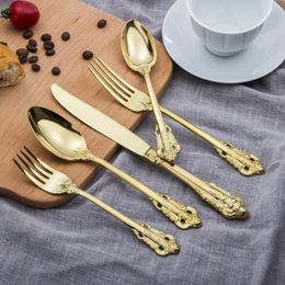 High-grade retro flatware set silver and gold stainless steel cutlery set knife fork spoon 5-piece dinnerware set tableware sets222r