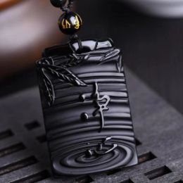 Pendants Natural Black Obsidian Hand Carved Peace of Mind Jade Pendant Fashion Boutique Jewellery Men and Women Necklace Gift