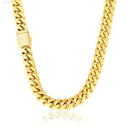 Cz Iced Out Zircon Buckle 14k 18k Gold Plated Miami Stainless Steel Cuban Link Chain Necklace Set Men Jewellery Cuban Link