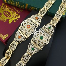 Sunspicems Chic Morocco Jewellery Women Caftan Belt Gold Colour Crystal Bride Dress Belt Flower Waist Chain Algeria Body Jewellery 240119