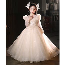 2024 bling Flower Girl For Weddings Jewel Neck Puffy Ruffles Tiered Floral Little Baby Gowns First holy Dresses sequined Kids Communion Dress