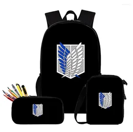 Backpack Hip Hop Attack On Titan 3D Print 3pcs/Set Pupil School Bags Laptop Daypack Inclined Shoulder Bag Pencil Case