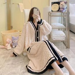 Women's Sleepwear Winter Fleece Bathrobe V Neck Solid Long Sleeve Ladies Single Breasted Warm Thick Dressing Gown For Female