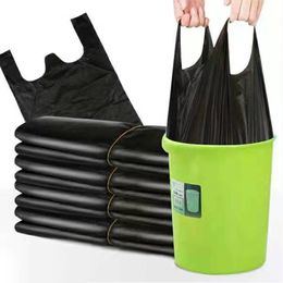 50Pcs Garbage Bags Handle Household Disposable Black Trash Pouch Portable Thickened Plastic Bag Kitchen Waste Bin 240125