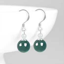 Stud Earrings High Grade S925 Silver Inlaid Natural Jade Blue Water Round Bead Type Jadeite Fashion Women's Jewellery Drop Ship