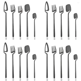 Dinnerware Sets 20Pcs Black Set 18/10 Stainless Steel Tableware Dessert Fork Knife Spoon Cutlery Flatware Dishwasher Safe