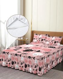 Bed Skirt Halloween Pink Cartoon Ghost Elastic Fitted Bedspread With Pillowcases Mattress Cover Bedding Set Sheet