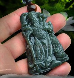 Pendants Vintage Natural Green HeTian Jade Carved Chinese GuanGong Lucky Pendant Amulet Necklace Retro Man Woman's Trendy Gift Jewelry