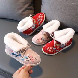 Boots Children's Winter Shoes Plush Girls Embroidered Cotton Fashion Chinese Style Versatile Kids Hanfu Performance Flats