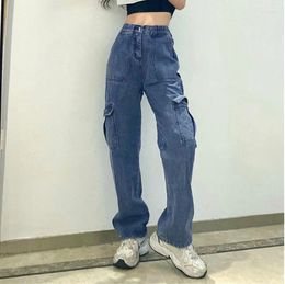 Women's Jeans Fashionable Loose Fit High Waist Straight Leg With Multiple Pockets For Women Waisted Baggy