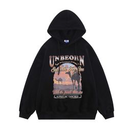 China-chic Camel Cartoon Printed Hooded Sweater for Men and Women's Autumn Loose Casual Couple Hoodie