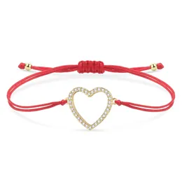 Charm Bracelets CZ Crystal Gold-plated Brass Love Heart Bracelet Women Girl Fashion Cubic Zircon Red String Handmade Trendy Jewellery