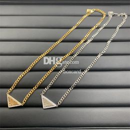 Luxury Triangle Chain Necklace Gold Crystal Pendant Necklace Letter Plated Pendants With Gift Box Fashion Jewelry