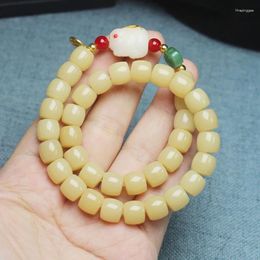 Strand White Jade Bodhi Straight Cut Barrel Beads Double Layer Bracelet Diy