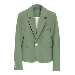 Women's Suits Office Lady Loose Fit Cropped Blazers Women Solid Simple Single-button Pockets Outwear All-match Long Sleeve Suit Jacket