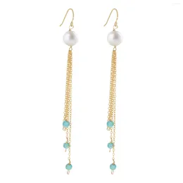 Dangle Earrings Freshwater Cultured Pearl Drop 925 Sterling Silver Tassel With Howlite Chryscolla Fashion Handmade Jewelry Gift