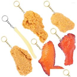 Keychains & Lanyards Keychains Pvc Food Show Props Keychain French Fries Chicken Net Fried Leg Roasted Wing Pendant Children Key Chai Dhscb