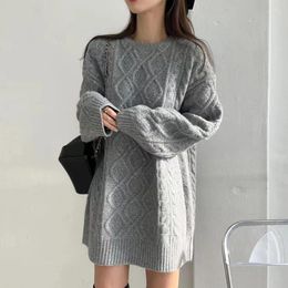 Women's Sweaters SuperAen 2024 Korean Autumn Winter Vintage Round Neck Pattern Design Casual Long Sleeve Knitted Sweater