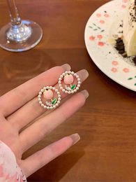 Stud Earrings Pearls High Design Korean Flowers Pink Sweet Funny For Women Jewellery