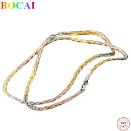 Necklaces BOCAI Real S925 Sterling Silver Color Necklace Women's 3mm Thick Five Wires Tricolor Super Flash Sweater Chain