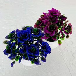 Decorative Flowers Plastic Artificial Non-fading Simulation Plants Bonsai 1 Set Chinese Rose Fake For Decorating