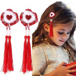 Hair Accessories Ncmama 2Pcs Love Heart Pendant Bow Clips For Women Artificial Fur Barrettes Tassel Bowknote Hairpin Accseeories