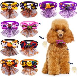 Dog Apparel 10PCS Creative Halloween Decorate Pet Bow Ties Polyester Fashion Bowknot For Small Puppy Supplies Accessories