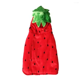 Cat Costumes Strawberry Costume Christmas Plush Warm Sweater Santa Poncho Coat Apparel With Hat For Cats And Small Dogs Red