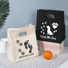Carrier I Love My Dog Paw Functional Pattern Cooler Lunch Box Bag Portable Insulated Canvas Bento Bags Thermal Food Picnic Storage Totes