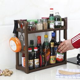 Plastic Kitchen Storage Rack DoubleLayer Kitchen Spice Jar Bottle Seasoning Rack Decoration Organiser Shelf Home Desktop Cabinet 240122