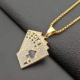 ces Hiphop Iced Out Playing Card Straight Flush Pendant With 14k Yellow Gold Chain Mens Poker Necklace Golden Jewellery