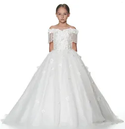 Girl Dresses Flower Beading Sash Ball Gowns Lace Appliques Floor Length Princess Elegant Wedding Pageant Dresse