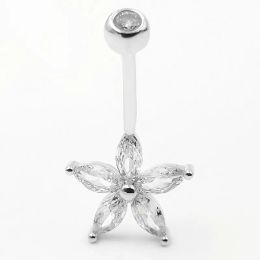 Jewelry 1pc Flower Navel Ring 925 Sterling Silver Belly button Rings Bar Barbell Body Piercing jewelry for women
