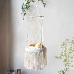 Carrier Simple Handmade Woven Cat Nest Hammock Basket Wall Hanging Household Pet Hanging Basket Dog Cat Hanging Basket Swing Net Bag