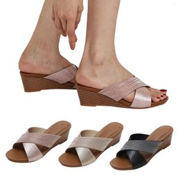 Slippers Sandals For Women Casual Summer Closed Toe Wedge Tie Up Flat Slide