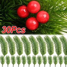 Decorative Flowers 10/30Pcs Artificial Pine Branch Christmas Tree Wreath DIY Crafts Fake Leaves Xmas Wedding Party Home Decoration Supplies