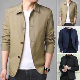 Men's Jackets Fall Spring Men Coat Turn-down Collar Solid Color Long Sleeve Single-breasted Cardigan Smooth Formal Business Style Mid Leng