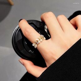 Cluster Rings Simple Fashion Gold Colour Feather Leaf Adjustable Ring Exquisite Jewellery For Women Party Wedding Engagement Gift