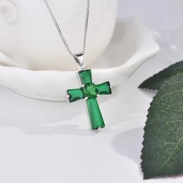 Pendants Handmade Emerald Cross Pendant Real 925 Sterling Silver Party Wedding Pendants Necklace For Women men Genuine Gemstone Jewellery