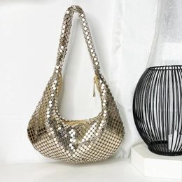 Evening Bags Fashion Shoulder Bag Women Modern Mesh Underarm Hobos Aluminium Sheet Shinny Bling Plain Silver Gold Side For Ladies