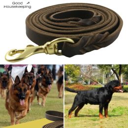 Leashes 1Pc Durable Braided Leather Dog Leash Walking Training Leads for Dog German Shepherd Pet Products for Medium Large Dogs Leash