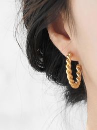 Stud Earrings YUN RUO Vintage Twisted Lines Big Hoop 18 K Gold Plated Woman Titanium Stainless Steel Jewelry Never Fade Anti Allergy