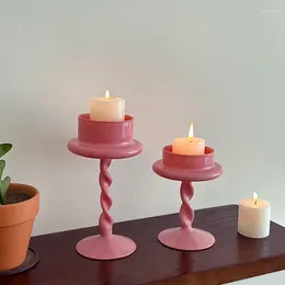 Candle Holders Modern Sweet Pink Glass Candlestick Simple Tealight Wedding Party Stand Ornaments Home Table Decorations