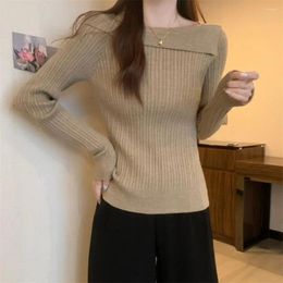 Women's Blouses Long Sleeve Blouse Soft Knitted Pullover For Women Slim Fit Sweater With Irregular Boat Neck Warm Fall Spring