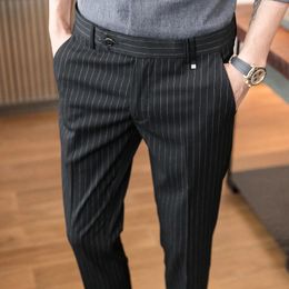 Men's Suits Korean Style Striped Suit Pants Dress Slim Fit Trousers Business Luxury Summer Casual For Man