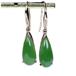 Dangle Earrings Class A Jasper Water Drop 925 Silver With Natural Emerald Jade Dangler Exquisite Eardrop Jewelry Fine Holiday Gift